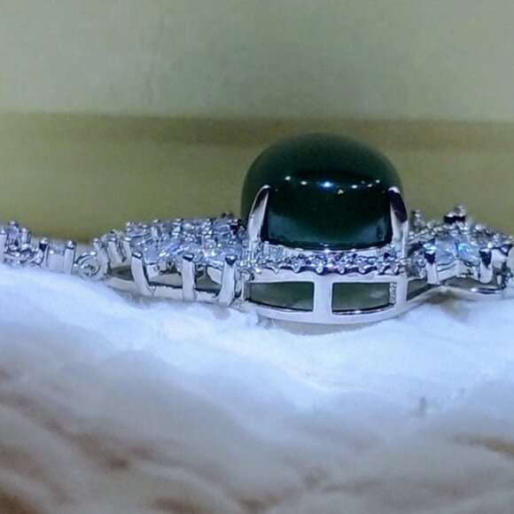 Vintage 925 Sterling Silver Green Gemstone and Crystals 23.5" Necklace - Picture 8 of 9